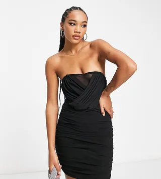 ASYOU wrap mesh bandeau corset dress in black