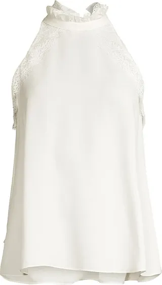 Silk Eyelash-Lace Halter Neck Blouse