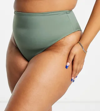 ASOS DESIGN curve high waist bikini bottom in khaki