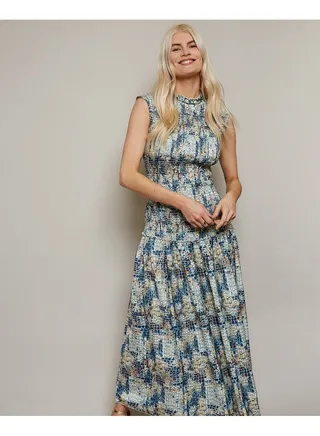 Little Mistress Short Sleeve Shirred Midaxi Dress