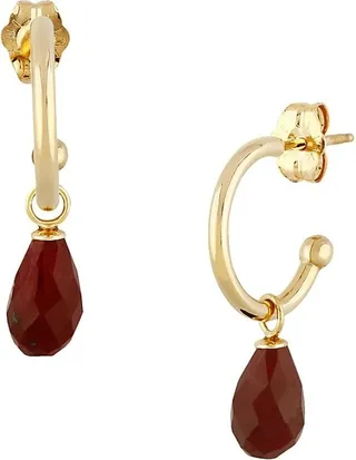 14K Yellow Gold & Ruby Huggie Earrings