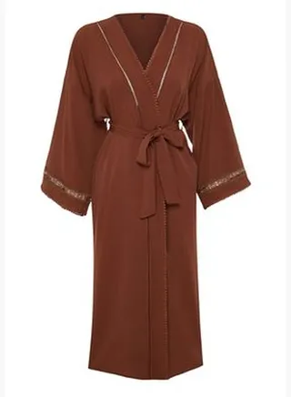 100% Cotton Kimono & Kaftan with Brown Belted Midi Woven Stripe Accessory