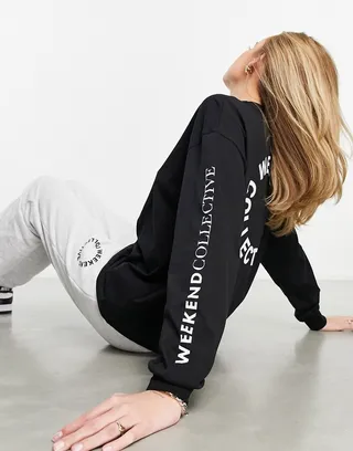 ASOS Weekend Collective oversized long sleeve t-shirt with back logo in black