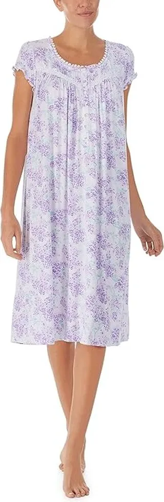 Eileen West Cap Sleeve Waltz Gown (Purple Floral) Women's Pajama