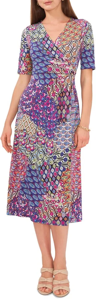 Mix Print Fit & Flare Midi Dress