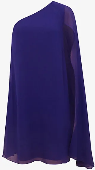 Womens Purple Fleur Woven One-shoulder Cape Dress