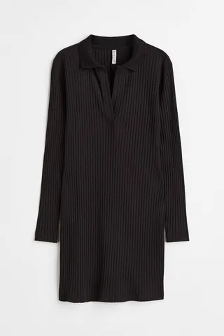 Collared ribbed bodycon dress