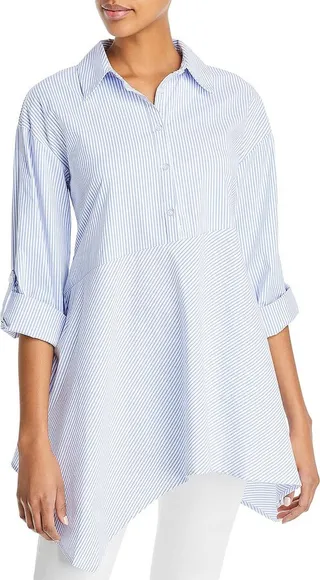 Womens Striped Asymmetrical Hem Tunic Top