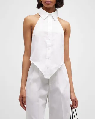 Richie Button-Front Halter Handkerchief Top