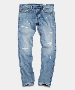 Slim Fit Selvedge Darned Jean in Washed Indigo