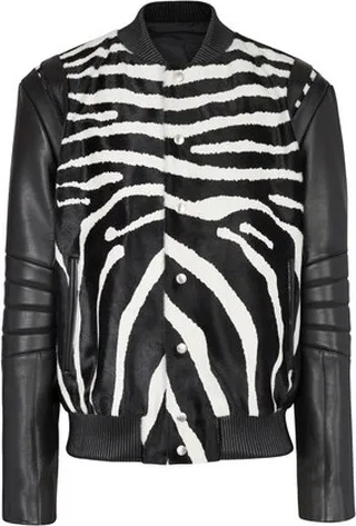 Zebra pattern leather bomber jacket