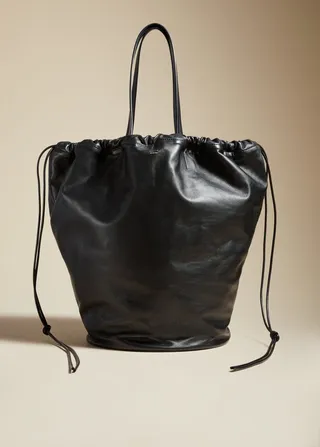 The Medium Osa Drawstring Tote in Black Leather