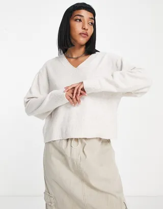 Weekday Ellen v-neck sweater in cream