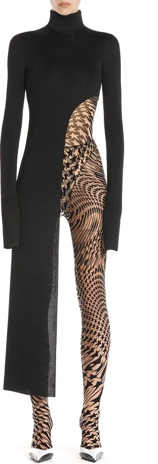 Longline Asymmetric Knit Turtleneck Top