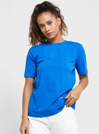Crew Neck Front Pocket Detail Logo T-Shirt