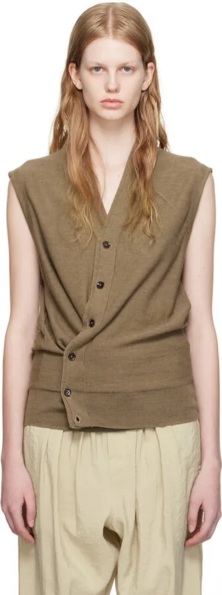 LEMAIRE Taupe Sleeveless Twisted Cardigan