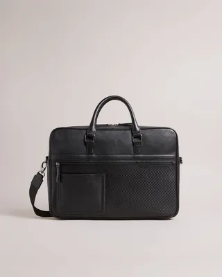 Texture Leather Document Bag in Black