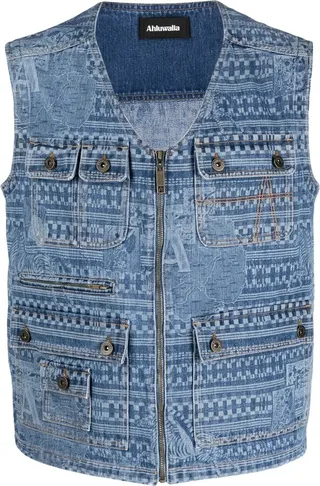 Printed Denim Vest