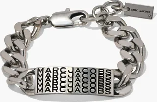 The Barcode Monogram Id Chain Bracelet - Aged Silver