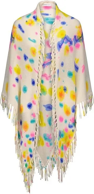 Minnie Rose Cashmere Printed Tie Dye Fringe Shawl - Yellow