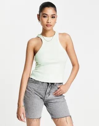 ASOS DESIGN extreme racer front tank top in rib in mint