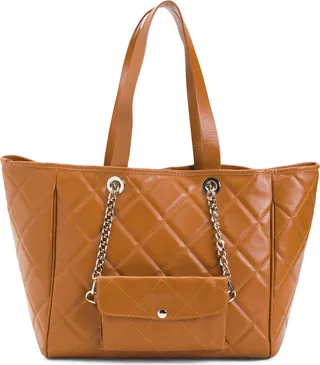Made In Italy Leather Quilted Tote With Pouch