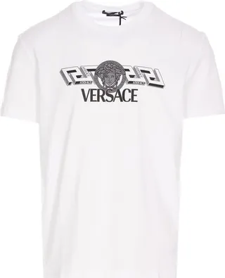 Versace La Greca Logo Printed Crewneck T-Shirt