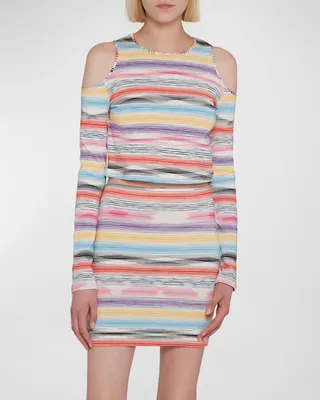 Buchi Spalla Striped Cold-Shoulder Crop T-Shirt