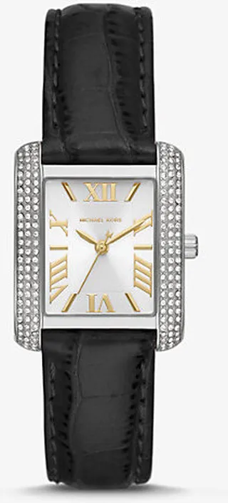 Mini Emery Pavé Silver-Tone and Crocodile Embossed Leather Watch