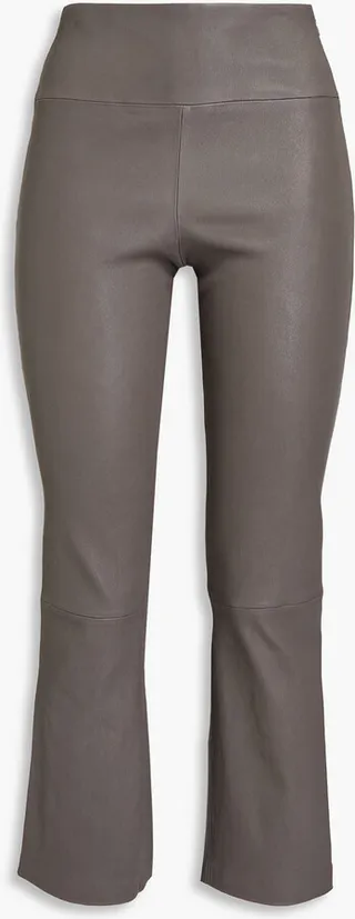 Yoke cropped leather flared pants