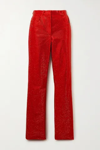 Ferragamo - Crystal-embellished Cotton-blend Straight-leg Pants - Red