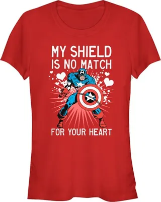 Junior's Marvel Valentine Captain America No Shield For Heart T-Shirt - Red - Medium