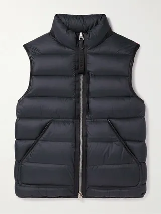 Slim-Fit Leather-Trimmed Quilted Shell Down Gilet