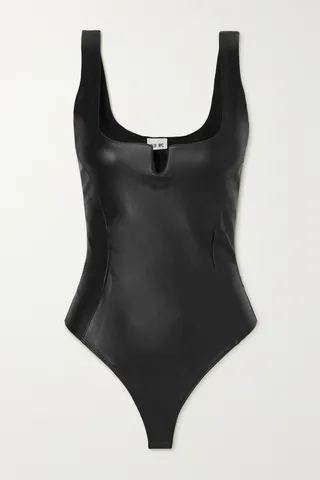 Alix NYC - Neve Stretch-vegan Leather Thong Bodysuit - Black