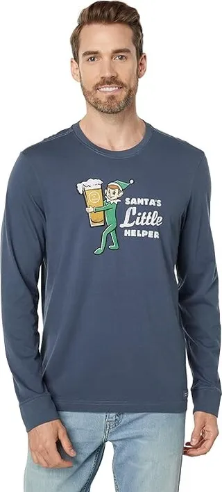 Life is Good Little Helper Long Sleeve Crusher Tee (Darkest Blue) Men's Clothing