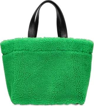 Small faux shearling teddy shopping bag
