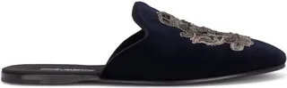 Velvet-Finish Embroidered Slippers