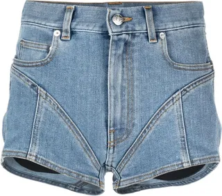 Contrast-Panels Denim Shorts