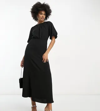ASOS DESIGN Tall tie waist puff sleeve midi dress in black