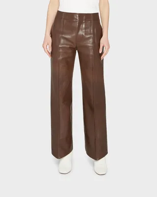 Flare-Leg Ankle Polished Leather Pants