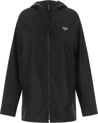 Prada Logo Plaque Zip-Up Hooded Jacket