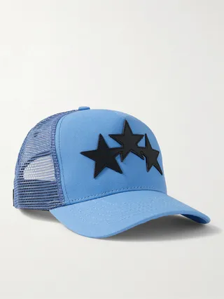 Leather-Trimmed Cotton-Canvas and Mesh Trucker Cap