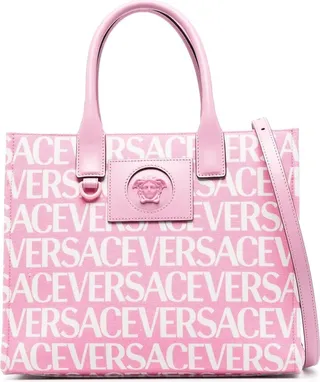 Pink Medusa Logo Print Tote Bag