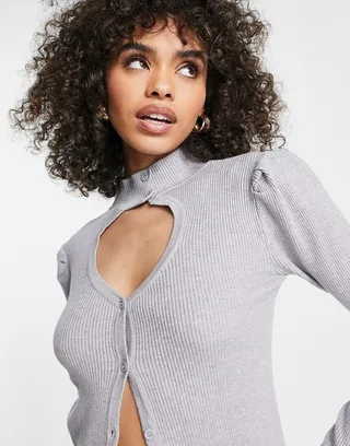 QED London keyhole cardigan in gray