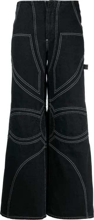 Contrast-Stitch Wide-Leg Jeans