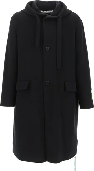 Off-White Logo Patch Long-Sleeved Hooded Coat