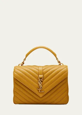 College Medium YSL Matelasse Lambskin V-Flap Crossbody Bag with Golden Hardware