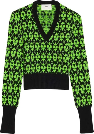 intarsia-knit V-neck jumper