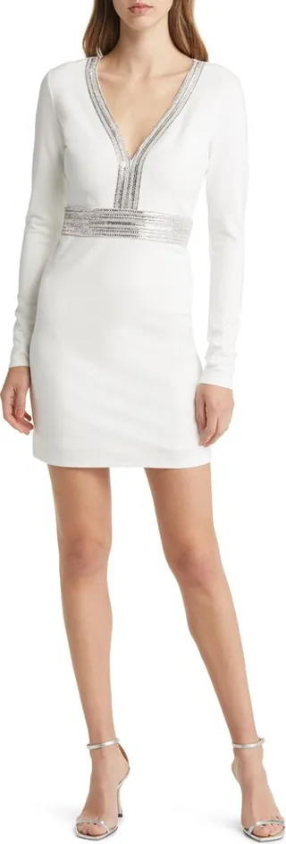 Bead Detail Long Sleeve Cocktail Dress