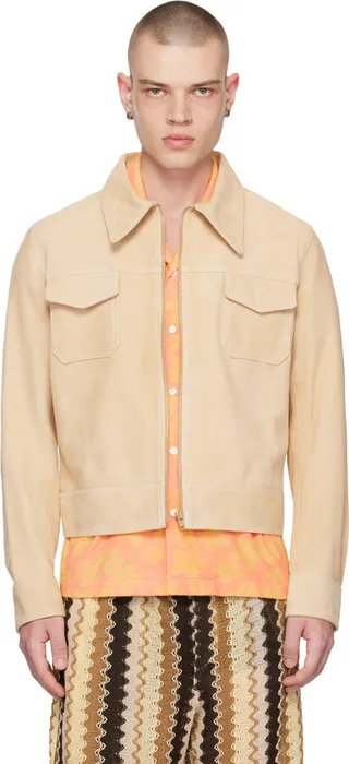 CMMN SWDN Beige Keith Leather Jacket